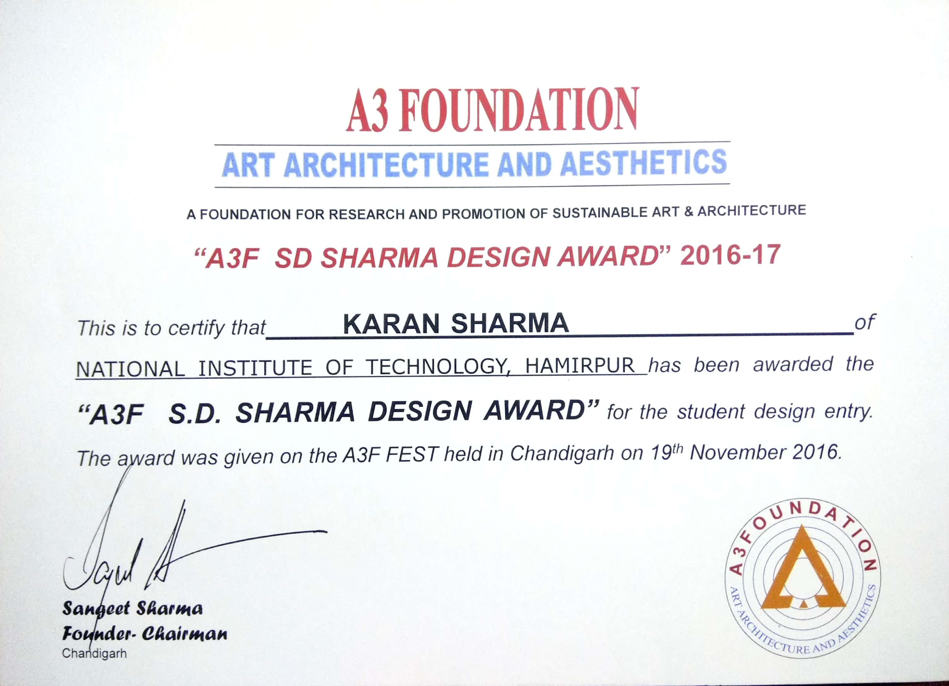 SD Sharma Sustainable award